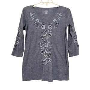 Pure Jill Embroidered Jersey V-Neck Tunic, Heather Blue, Size XS